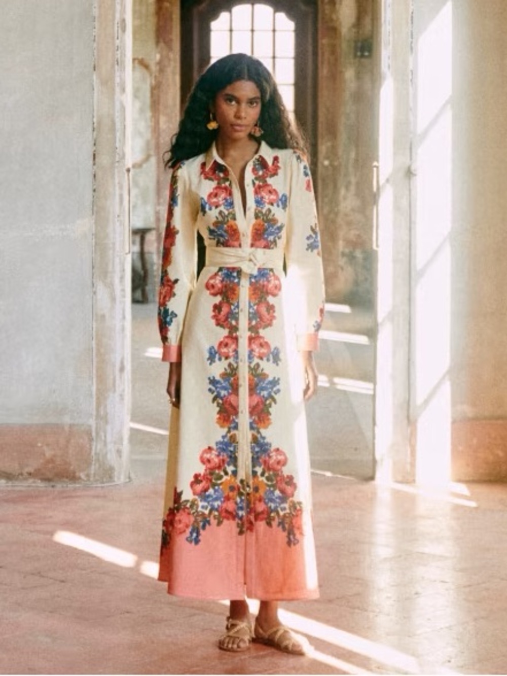 Sezane rare belladonna floral linen maxi dress XS 34
